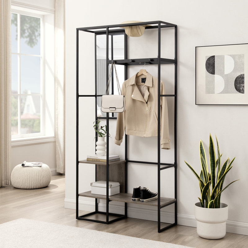 Hall Tree 35'' Wide with Shoe Storage, Gray Wash
