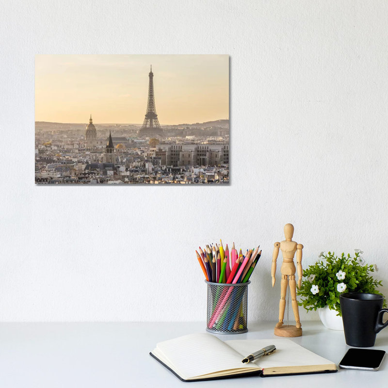 Paris And Eiffel Tower At Sunset, France II by Matteo Colombo - Wrapped Canvas Print, 20.32 cm H x 30.48 cm W