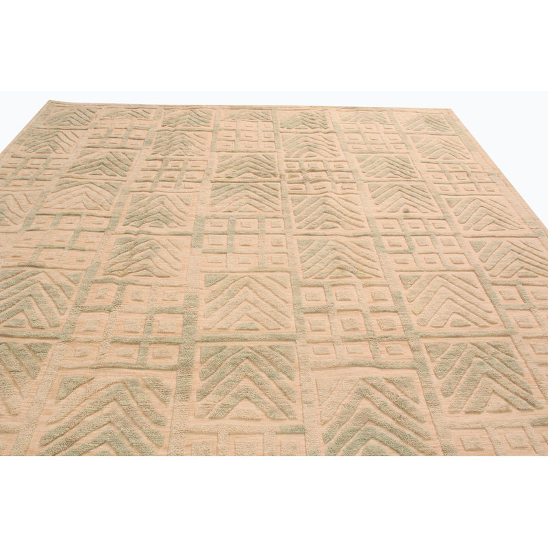 Hand Knotted Wool Geometric Area Rug, Rectangle 9' x 12'