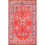 Antique East Turkestan Rustic Pomegranate Design Wool Hand Knotted Pile 1920s Khotan Rug