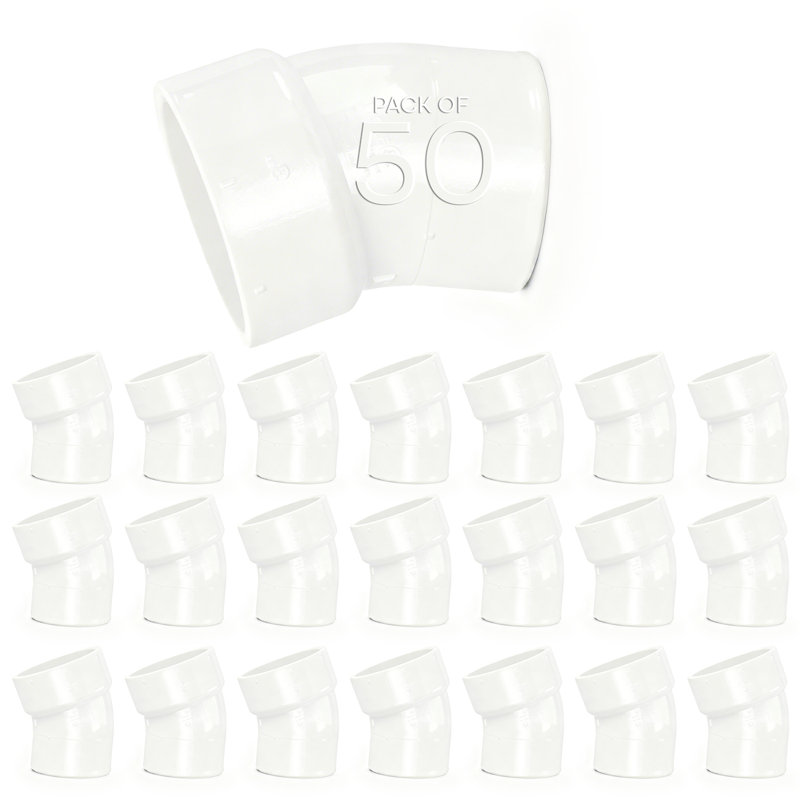 Coude 22,5 ° 1-1 / 2 en PVC blanc 1-1 / 2 po en PVC, raccord de plomberie Hub x Spigot pour système de drainage, d'évacuation et d'évacuation, (paquet de 50)