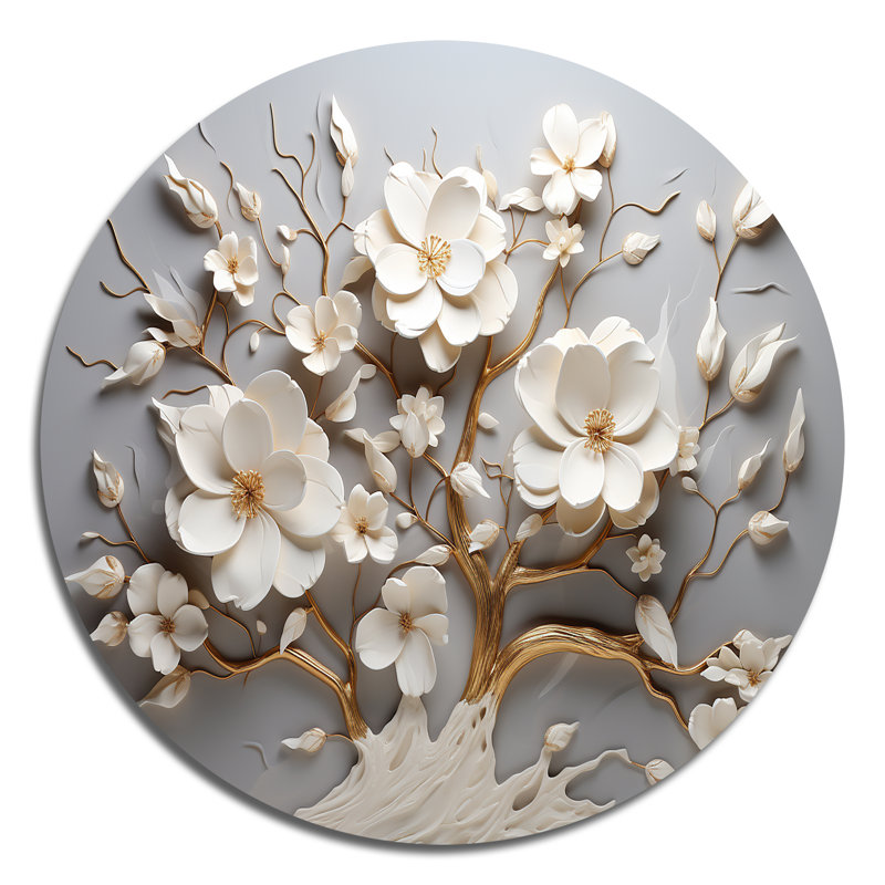 Orchidée blanche jardin de branches 10 - Décoration murale florale abstraite en métal, H 16 po x l 16 po