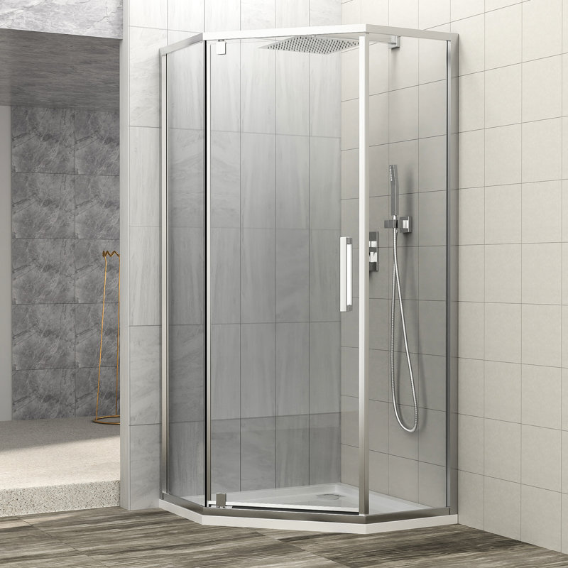 Tempered Glass Bathroom Shower Enclosure, 34-1/8" X 72", , Semi- Shower, Luxury, Stainless