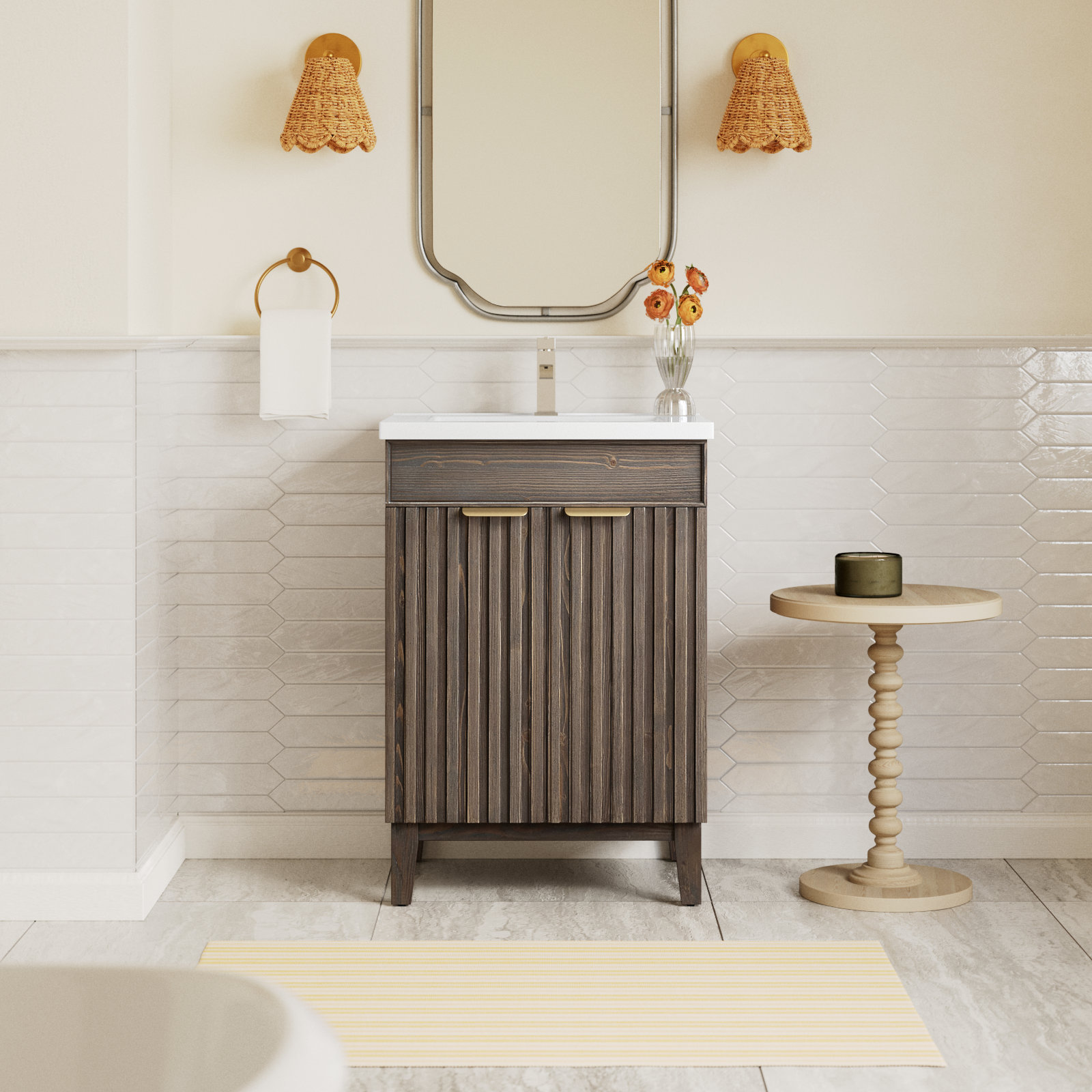 Dansfield 24'' Single Bathroom Vanity, Spruce Antique Brown, Brushed Gold