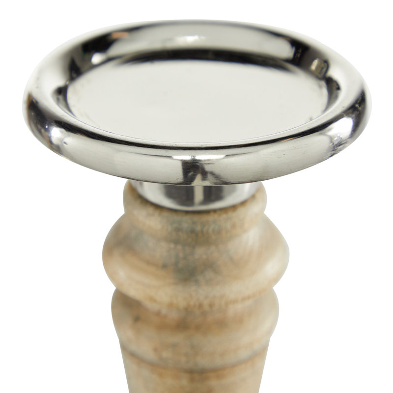 Elegant Mango Wood 9'' Traditional Candlestick Set in Brown