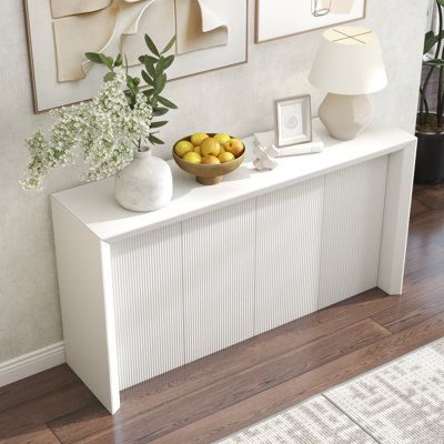 Acacia Wood Veneer Entryway Table, Wavy Design for Hallway, Living Room, Foyer