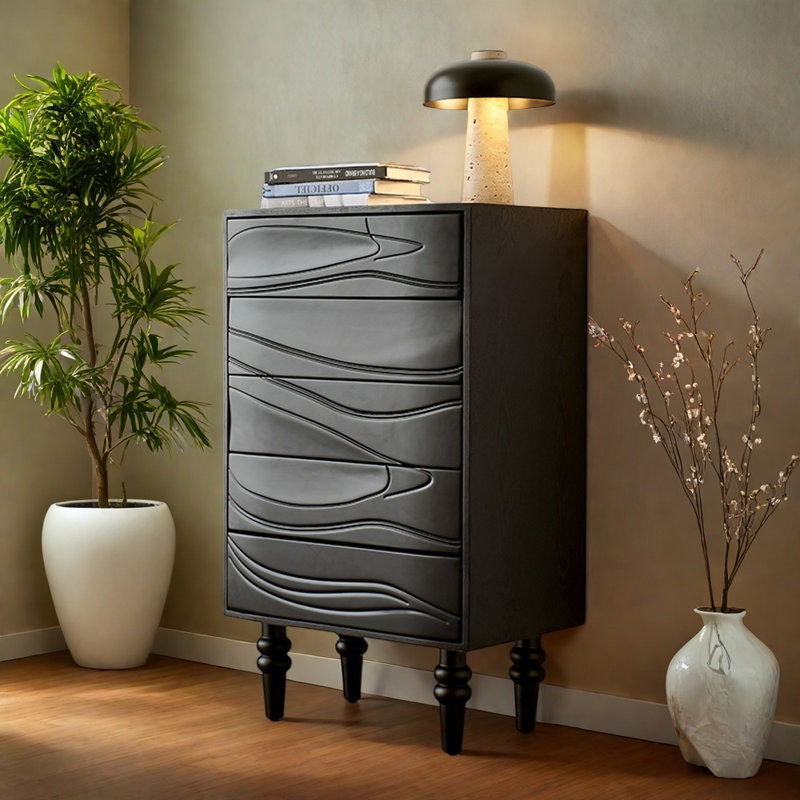 Commode d'appoint rétro en bois sculpté simple