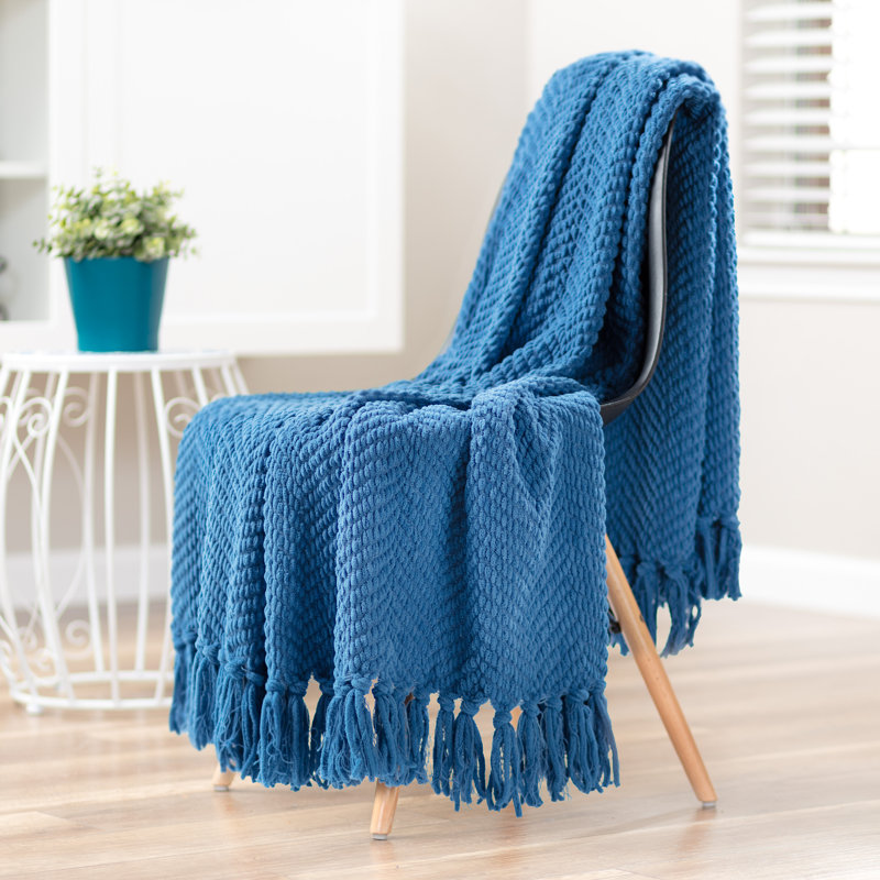 Jeté tricoté texturé , l 65 po x L 50, Bleu