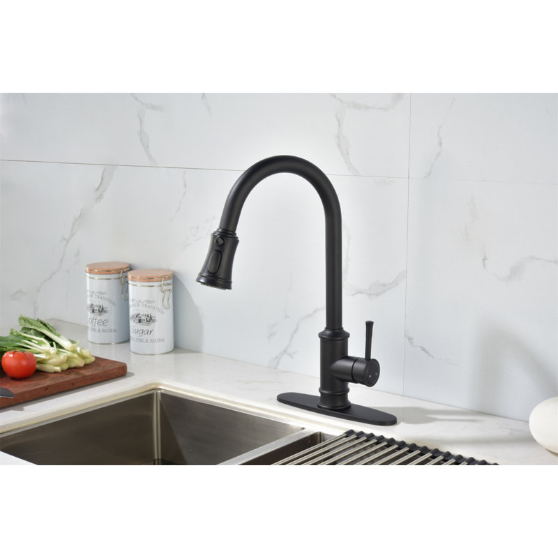 Single Handle High Arc Brushed Nickel Pull Out Kitchen Faucet,Single Level Stainless Steel Kitchen Sink Faucets With Pull Down Sprayer