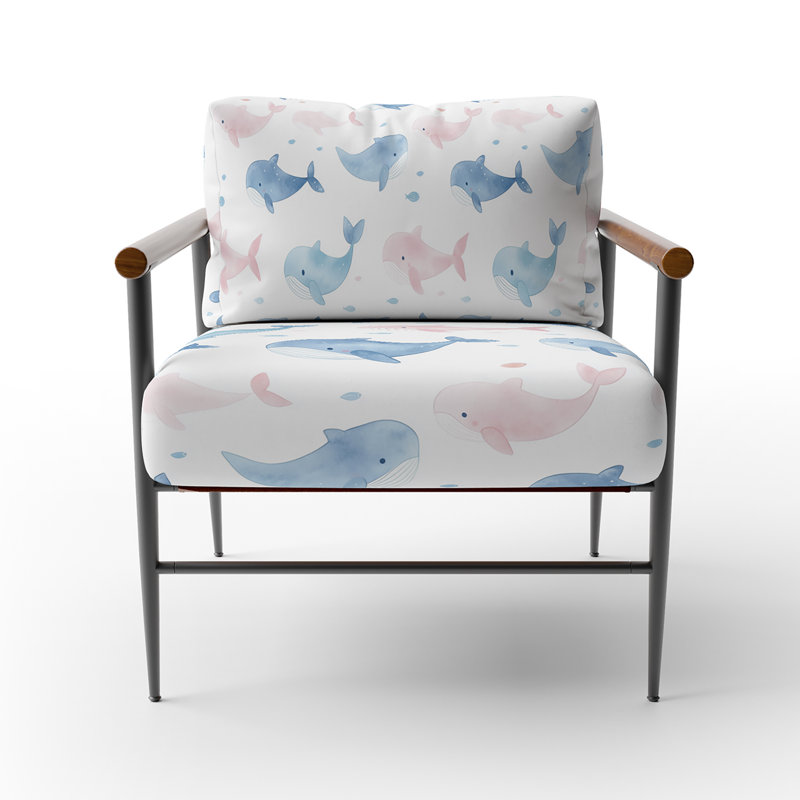 Chaise d'appoint pour enfants, fauteuil bleu Little Whales, Bras ronds bruns