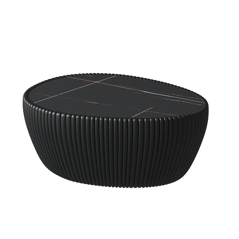 Marble Top Goose Eggs Shape Leather Coffee Modern Sofa Table For Living Room Furniture, Black