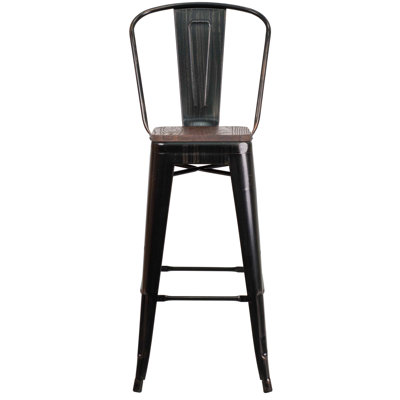Tabouret de bar ou de comptoir en métal Marian avec dossier et siège en bois Marian