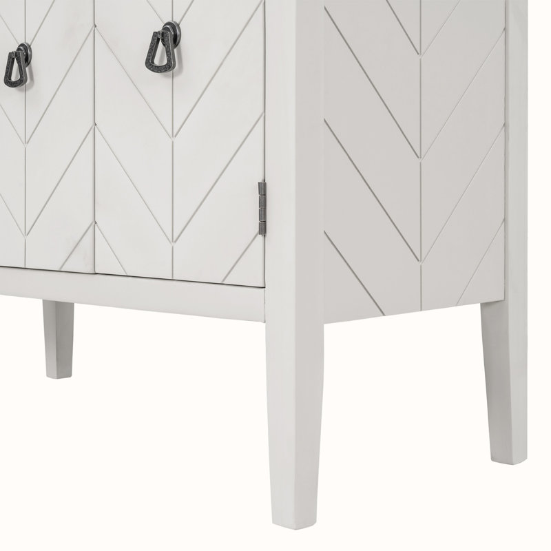 37.02" Sideboard with 3 Doors, Retro Buffet Minimalist Wooden Storage Cabinet for Living Room, Kitchen, Cream White