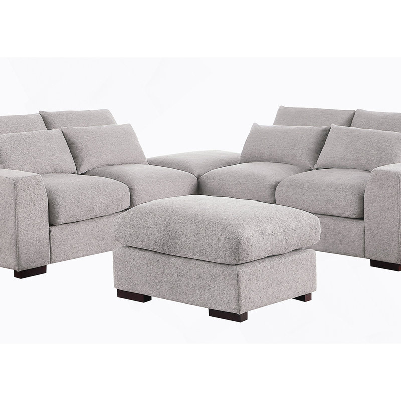 Canapé modulaire en U avec 2 repose-pieds Biaggio, Lin gris pâle, H 34,25 po x l 123,24 po x P 37,8 po