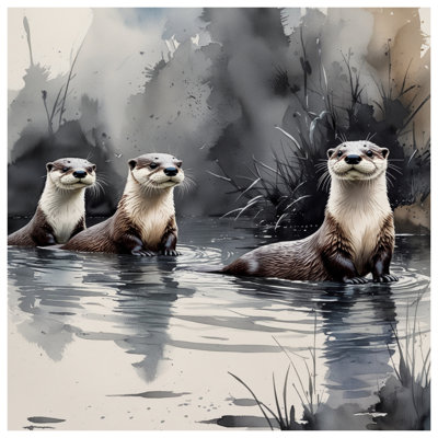 Tapis de bain Otters In River