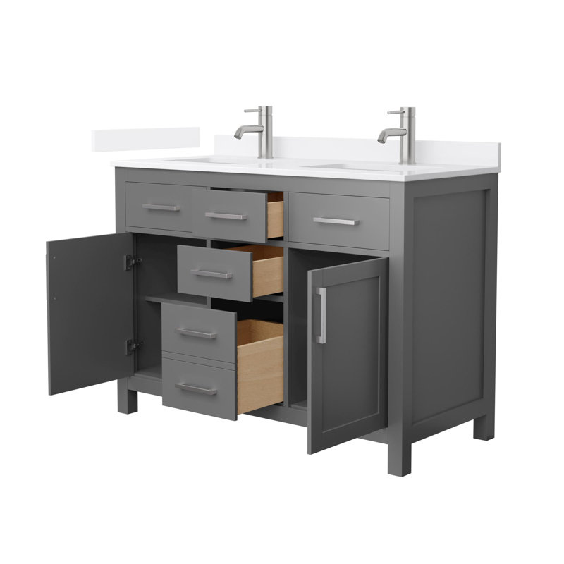 Beckett 48" Freestanding Double Bathroom Vanity with Quartz Top, Brushed Nickel, White Quartz, Dark Gray