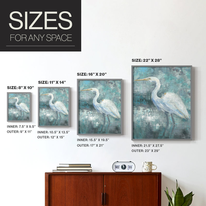 Coastal Egret II Framed Print - Solid Wood, H 21 po x l 17 po, Gris