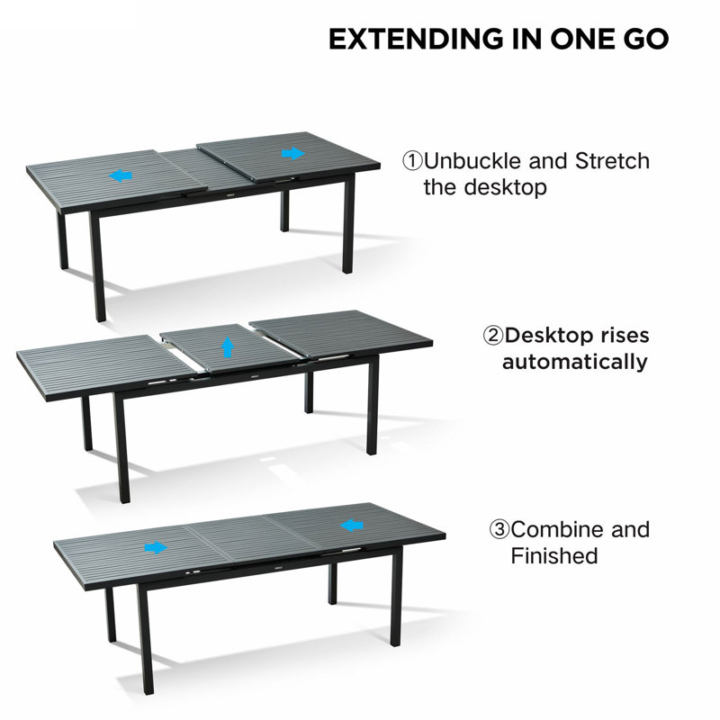 Higold - Heck 9 Pieces Patio Dining Sets, For Outdoor Dining Using, Grade A Teak, Black Aluminum Finished, Black&Brown