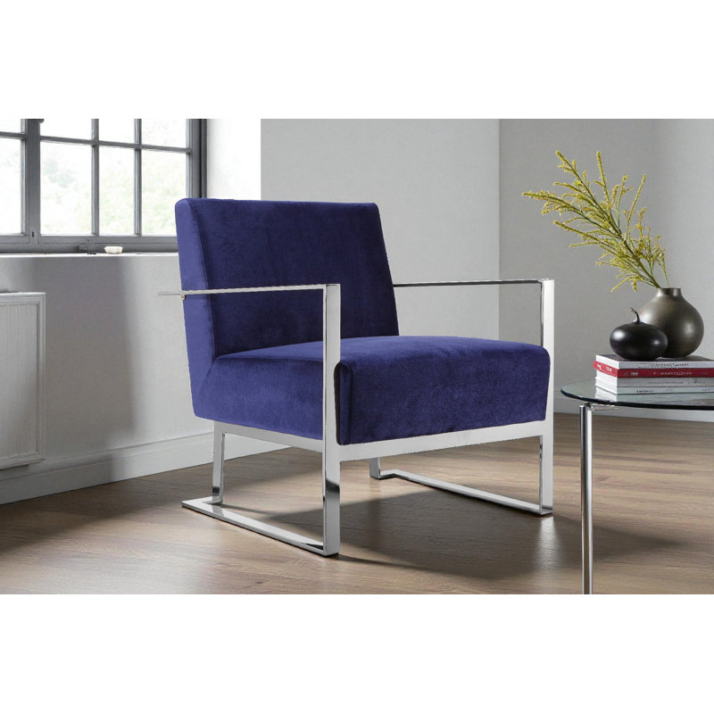     Pangea Home Dexter 27.5" Wide Velvet Armchair Lounge Chair – Modern Upholstered Accent Chair for Living Room, Bedroom, or Office - Navy Chair with Silver Legs