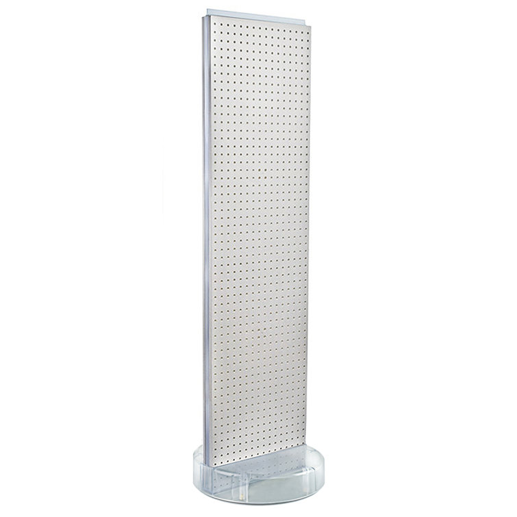 Two-Sided Pegboard Floor Display On a Revolving Round Studio Base: Spinner Rack Stand. Panel Size: 16"W x 60"H