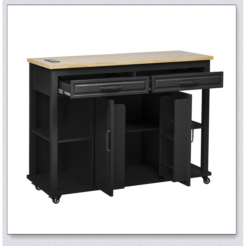 Îlot de cuisine de 47 po avec table de salle à manger, rangement interne et prise de courant pour cuisine moderne