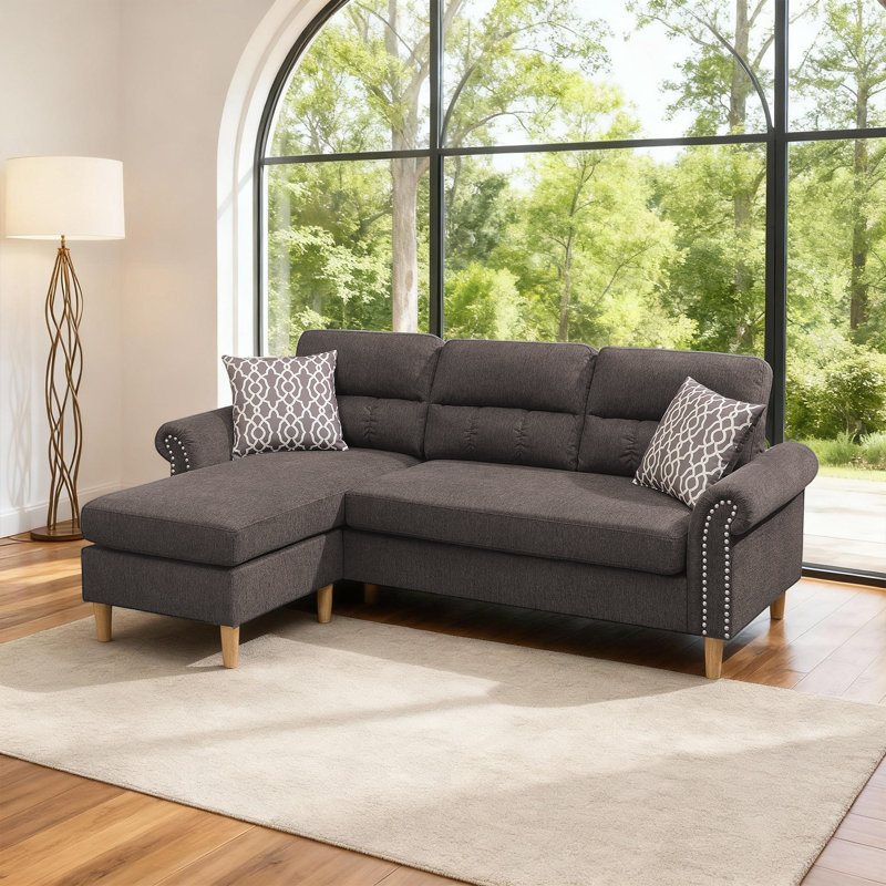 Reversible 2-piece Sectional Sofa With Chaise & Velvet Upholstery, Tan