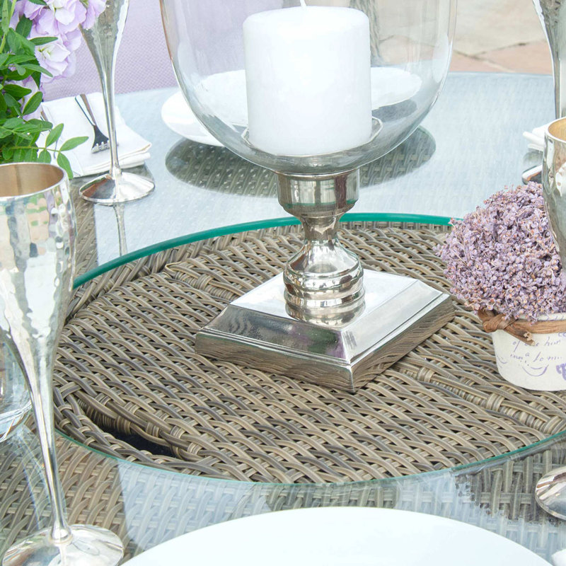 Dmai 6 Seat Oval Ice Bucket Dining Set with Venice Chairs Lazy Susan, Beige, Brown