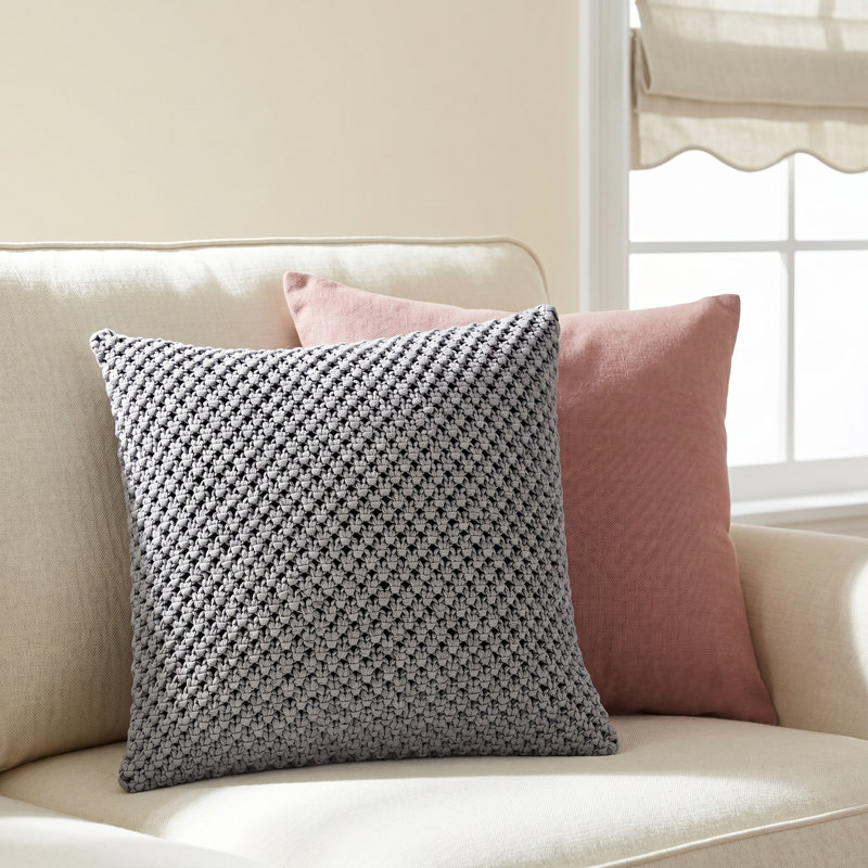 Lucile Square Cotton Pillow, Poly Fill, 18" x 18", Gray