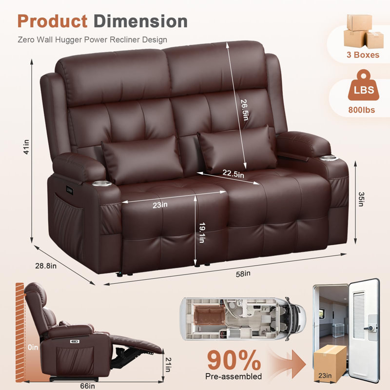 Causeuse inclinable électrique Zero Clearance, Brown