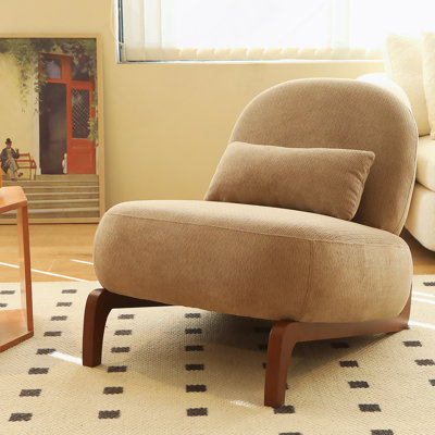 Mignon fauteuil d'appoint avec pieds en bois massif, fauteuil de salon en velours avec coussin moelleux, fauteuil de chambre confortable, fauteuil de lecture confortable pour appartement, salle d'attente, balcon (blanc)