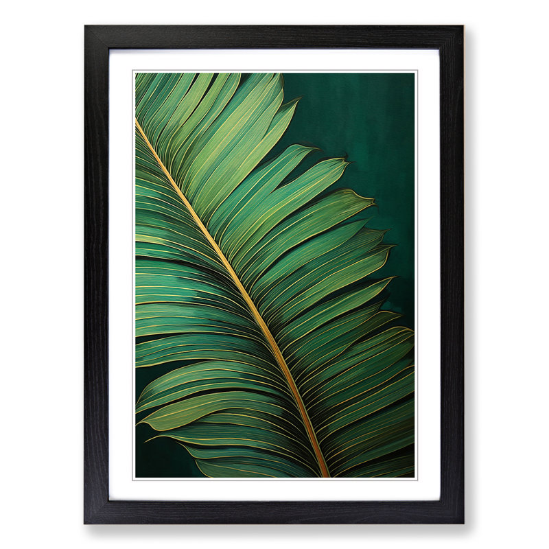Palm Leaf Tachisme - Single Picture Frame Print on Wood, Black Framed, 34cm H x 25cm W x 2" D