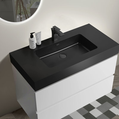 36" Bathroom Vanity - White And Black Modern Elegance, Space Enhancing, Silent Seamless Performance Sink Wall Mounted Charming, Large Storage, Drawers