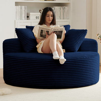 Boneless 55"L Oversized Round Chaise Longue Chair Indoor, Corduroy Sponge Single Sofa, Oversized Round Chairs, Modern Sleeper Chair for Living Room,Projection Room, Wide Armrest Chairs