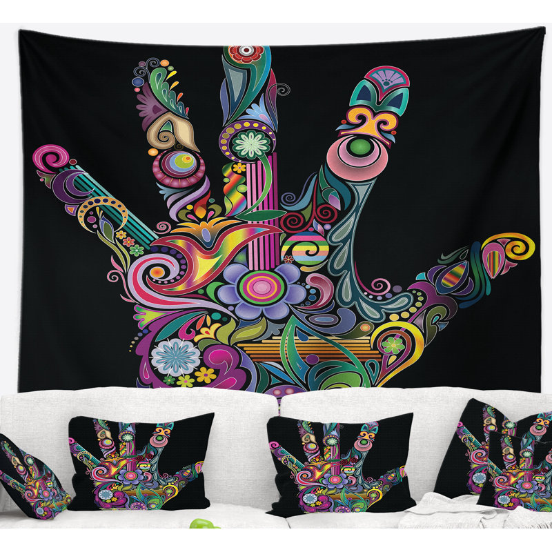 Main d'arc-en-ciel avec tapisserie multicolore, H 50 po x l 60 po