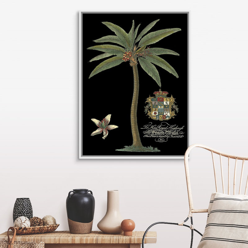 Palmier sur toile noire I, art mural, Toile avec cadre blanc, H 40 po x l 30 po x P 1,75 po