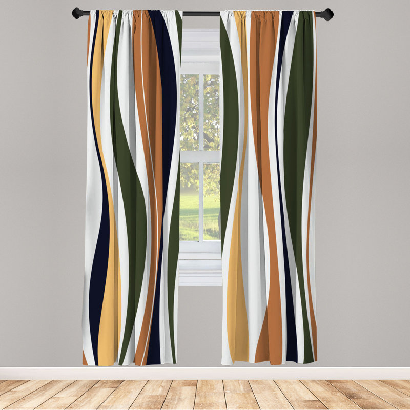 Microfiber Floral Semi-Sheer Rod Pocket Curtain Panels, 28" W x 63" L, White/Navy/Beige/Green/Brown