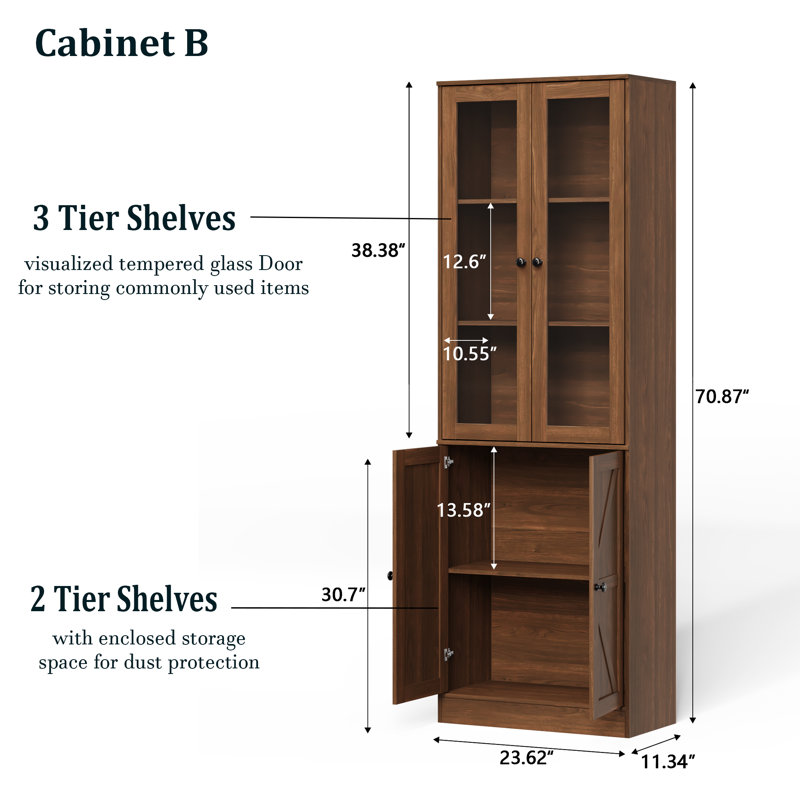 70.9'' H X 23.6'' W Standard Bookcase with Glass Door, Brown