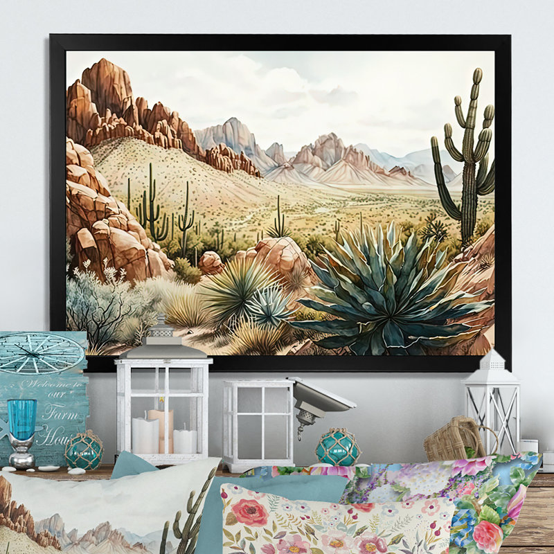 Arizona Desert IV - art mural occidental, Impression noire sur toile encadrée, H 12 po x l 20 po x P 1 po