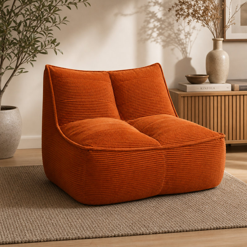 Pouf souple en velours côtelé orange pour la chambre, le salon et le dortoir