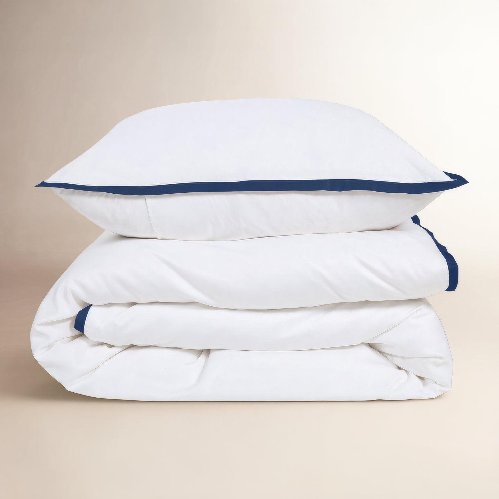 Langston Rayon Duvet Cover Set, White/Navy, Queen Duvet Cover + 2 Standard Shams
