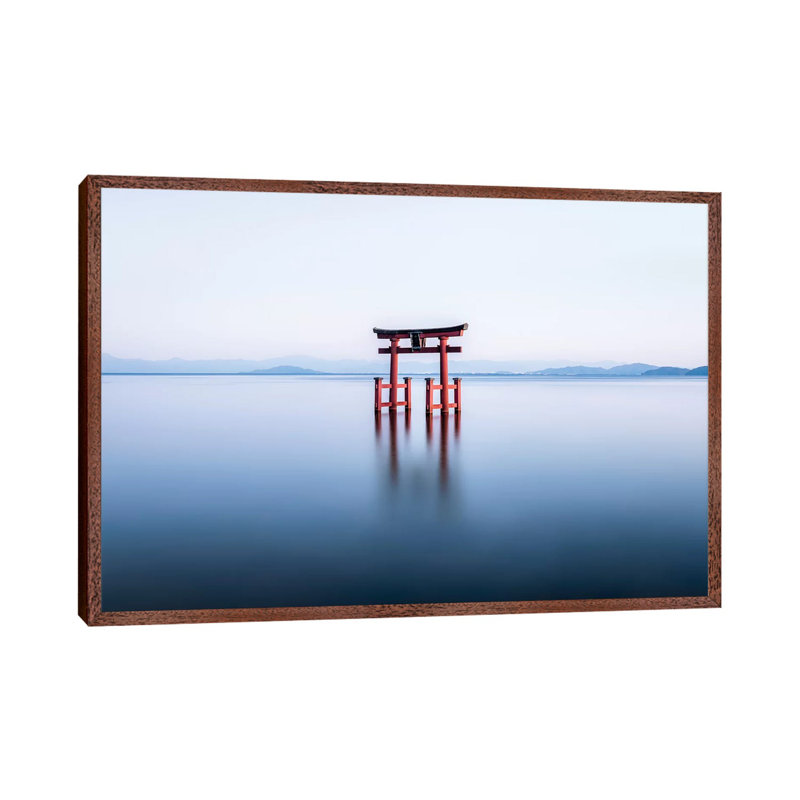 Floating Torii Gate 1 Piece Painting on Canvas, 66.04cm H x 101.6cm W x 3.81cm D, Brown Framed