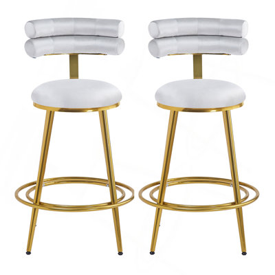 27.65'' Modern Counter Stools Set Of 2,Light Gray Velvet Counter Stools With Iron Frame,Soft Back And Cushion,Footrest,Suitable For Kitchen/Bedroom/Dining Room