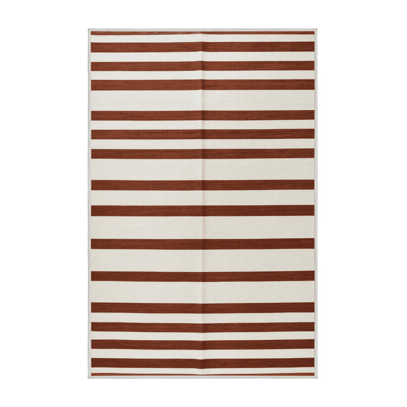 Tapis beige à rayures horizontales lavable à la machine, Rectangle 3 pi x 5 pi