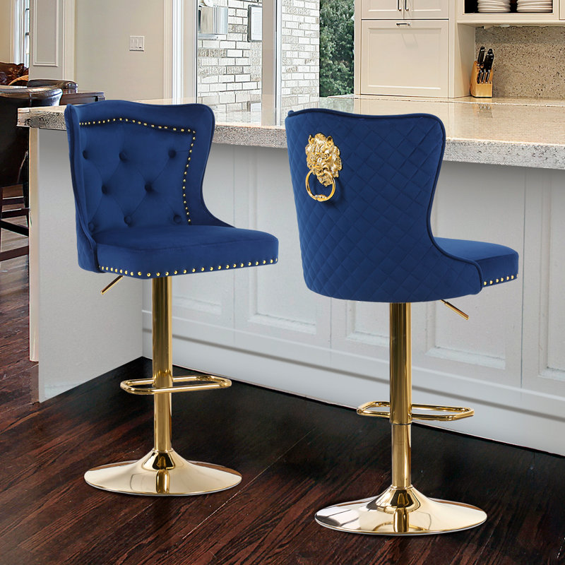 Tabouret de bar Fredez, Bleu très foncé, Or