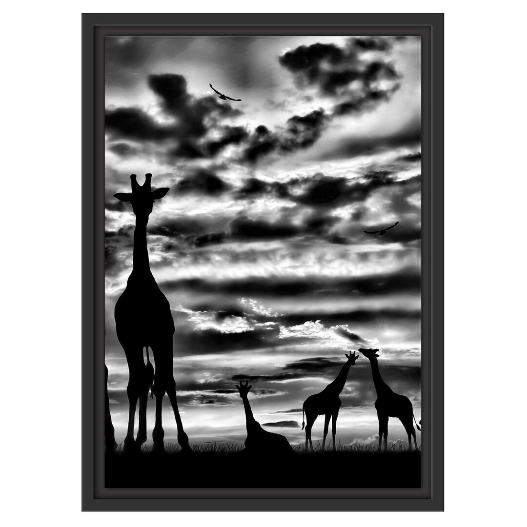 Gerahmtes Wandbild Afrika GiraffenSonnenuntergang