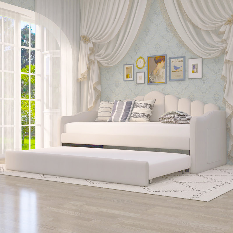 Twin Size Upholstered Daybed With Trundle, Beige