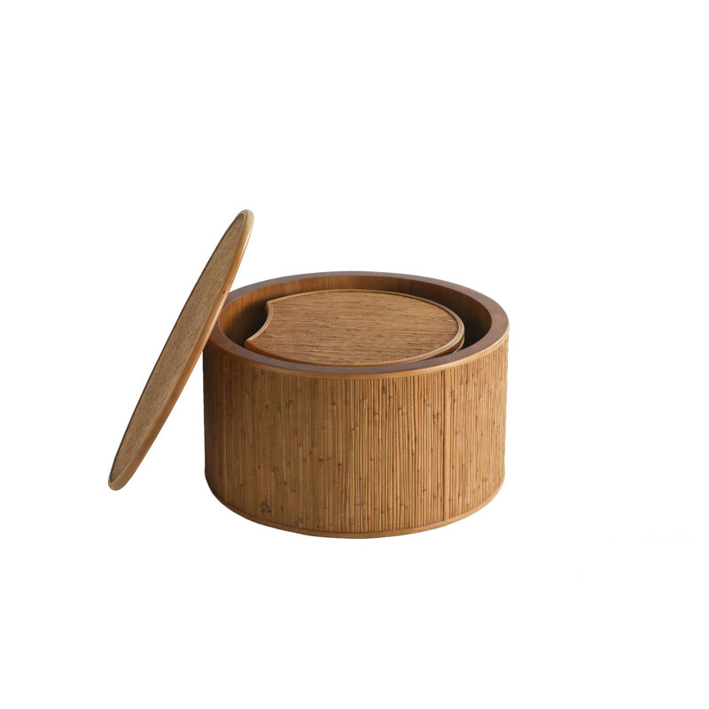 Table basse rétro en rotin 43,9 po avec fonction de rangement, pour salle à manger, cuisine et salon, naturel, ensemble de 2