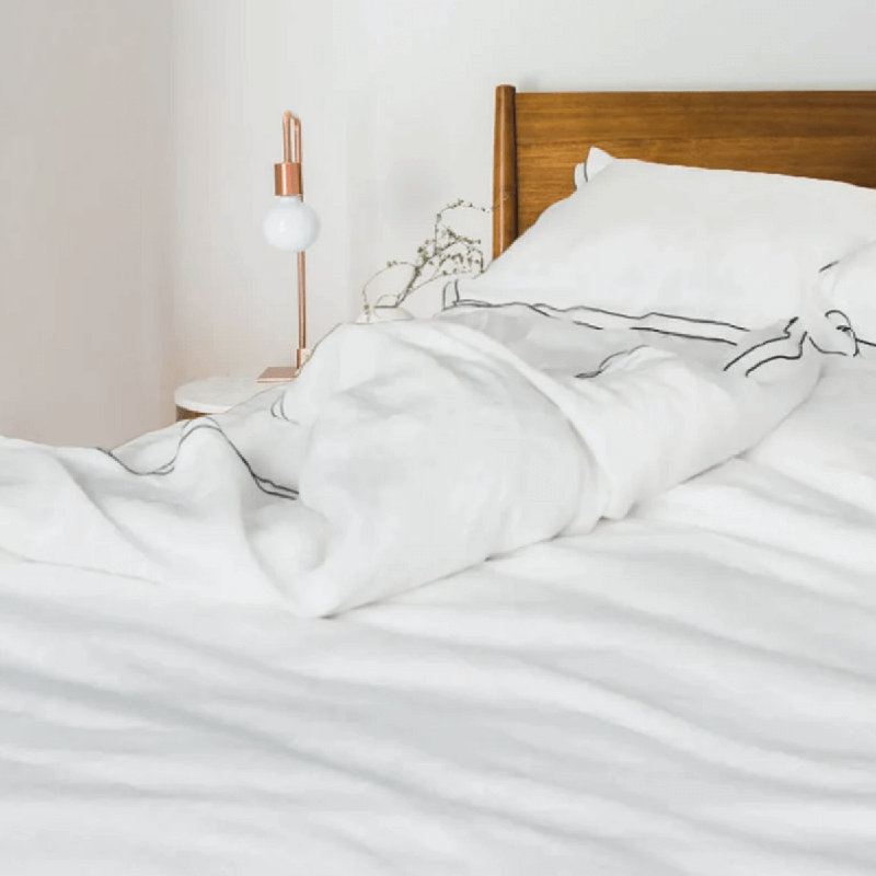 Linen Double Edge Embroidery Duvet Cover Set, California King Duvet Cover