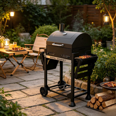 Portable Black Charcoal Grill With Foldable Side Table, 470 Sq.In Cooking Area For Picnic And Camping.