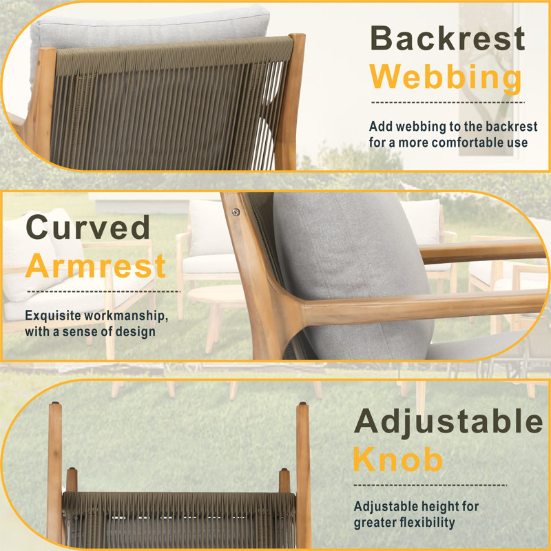 Ensemble de conversation d'extérieur 4 pièces en bois d'acacia avec coussins Thane